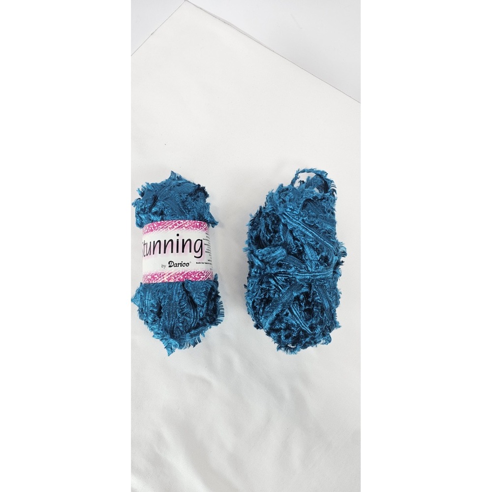 Lot of 2 Darice Stunning Yarn Blue Eyelash Ribbon Yarn 36 Yds Each Craft Knit